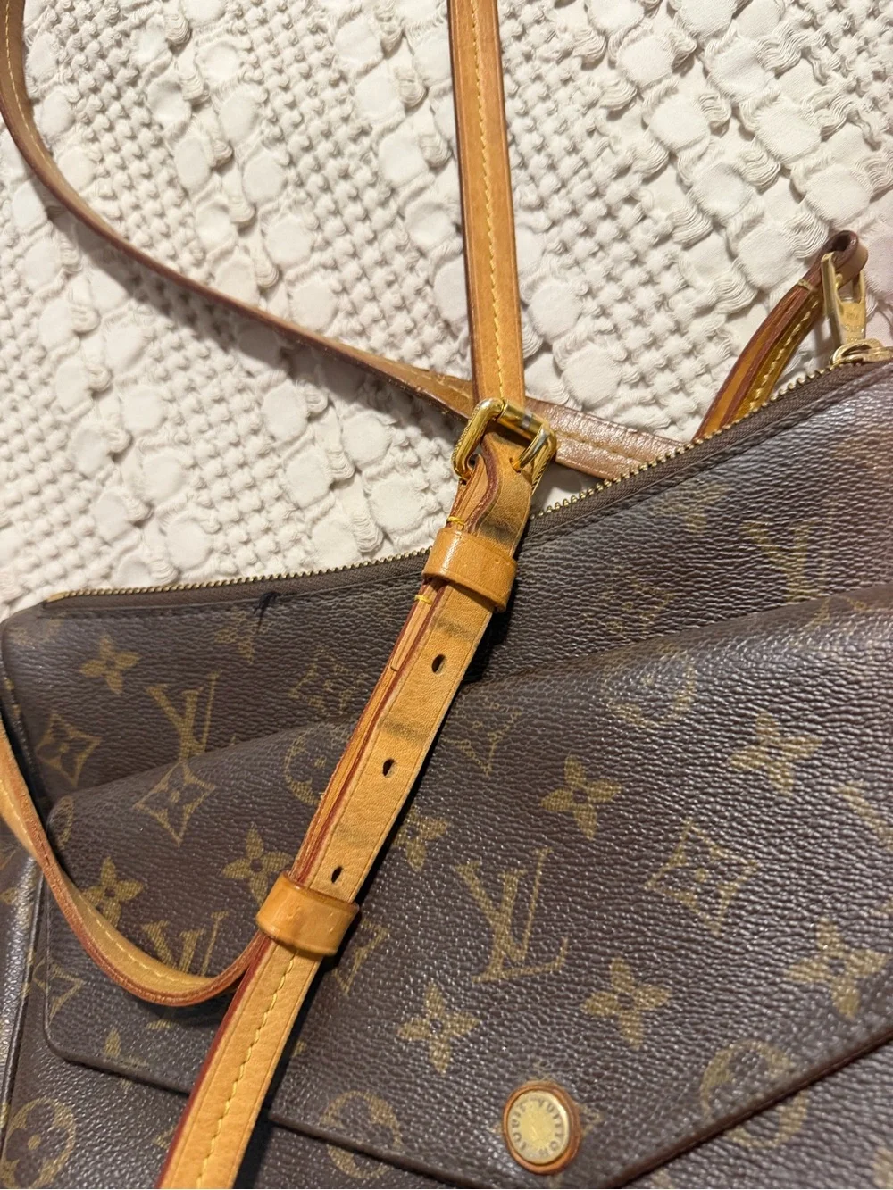 Louis Vuitton Monogram Canvas Shoulder Bag with Tan Trim